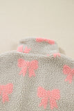 Gray Bow Sherpa Quarter Zip Drop Shoulder Baggy Sweatshirt