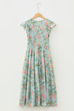 Yellow Smocked Bodice Ruffled Sleeveless Tiered Floral Maxi Dress