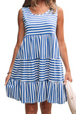 Sky Blue Stripe U Neck Sleeveless Loose Fit Mini Dress