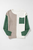 Rose Tan Colorblock Patched Pocket Drop Shoulder Sweater