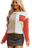 Rose Tan Colorblock Patched Pocket Drop Shoulder Sweater