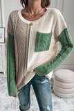 Rose Tan Colorblock Patched Pocket Drop Shoulder Sweater