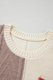 Rose Tan Colorblock Patched Pocket Drop Shoulder Sweater