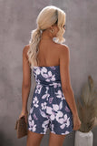 Gray Bandeau Floral Print Romper with Pockets