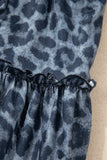 Gray Wild Leopard Print Frilled Detail Drawstring Wide Leg Pants