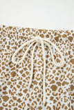 Khaki Leopard Drawstring Elastic Waistband Loose Pants