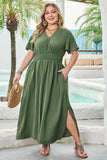 Plus Four Leaf Clover Surplice Neckline Shirred High Waist Maxi Dress