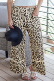 Khaki Leopard Wide Leg Cropped Pants