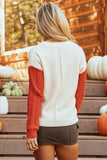 Rose Tan Colorblock Patched Pocket Drop Shoulder Sweater