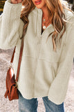 Pale Khaki Fleece Zip Up Drawstring Hooded Pocketed Jacket