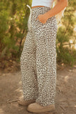 Brown Leopard Drawstring Elastic Waistband Loose Pants