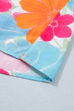 Multicolour Vibrant Flower Printed Tie V Neck Ruffle Trim Sleeveless Blouse