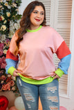 Plus Light Pink Colorblock Patchwork Crew Neck Sweatshirt