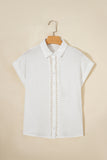 White Lace Trim Cuffed Short Sleeve Textured Shirt