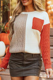 Rose Tan Colorblock Patched Pocket Drop Shoulder Sweater