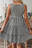 Sky Blue Stripe U Neck Sleeveless Loose Fit Mini Dress