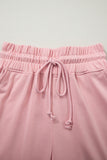 Clearly Aqua Solid Color Loose Tee Drawstring Wide Leg Pants 2pcs Outfit