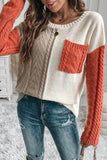 Rose Tan Colorblock Patched Pocket Drop Shoulder Sweater