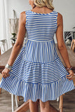 Sky Blue Stripe U Neck Sleeveless Loose Fit Mini Dress