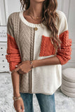 Rose Tan Colorblock Patched Pocket Drop Shoulder Sweater