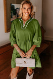 Black Contrast Stitched V Neck 3/4 Sleeve Tiered Mini Dress