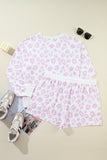 Plus Pink Leopard Print Long Sleeve Top and Shorts Set