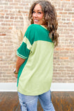 Plus Green Stripe Patchwork Colorblock T Shirt