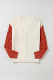 Rose Tan Colorblock Patched Pocket Drop Shoulder Sweater