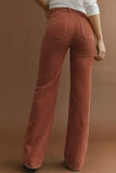 Brown High Waist Square Pockets Corduroy Pants