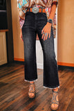 Beau Blue Mineral Wash Raw Hem High Waist Flared Jeans
