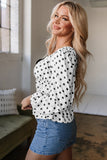 Black Polka Dot Puff Sleeve Bow Square Neck Peplum Top