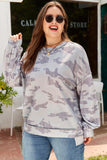 Plus Multicolour Camouflage Print Round Neck Sweatshirt